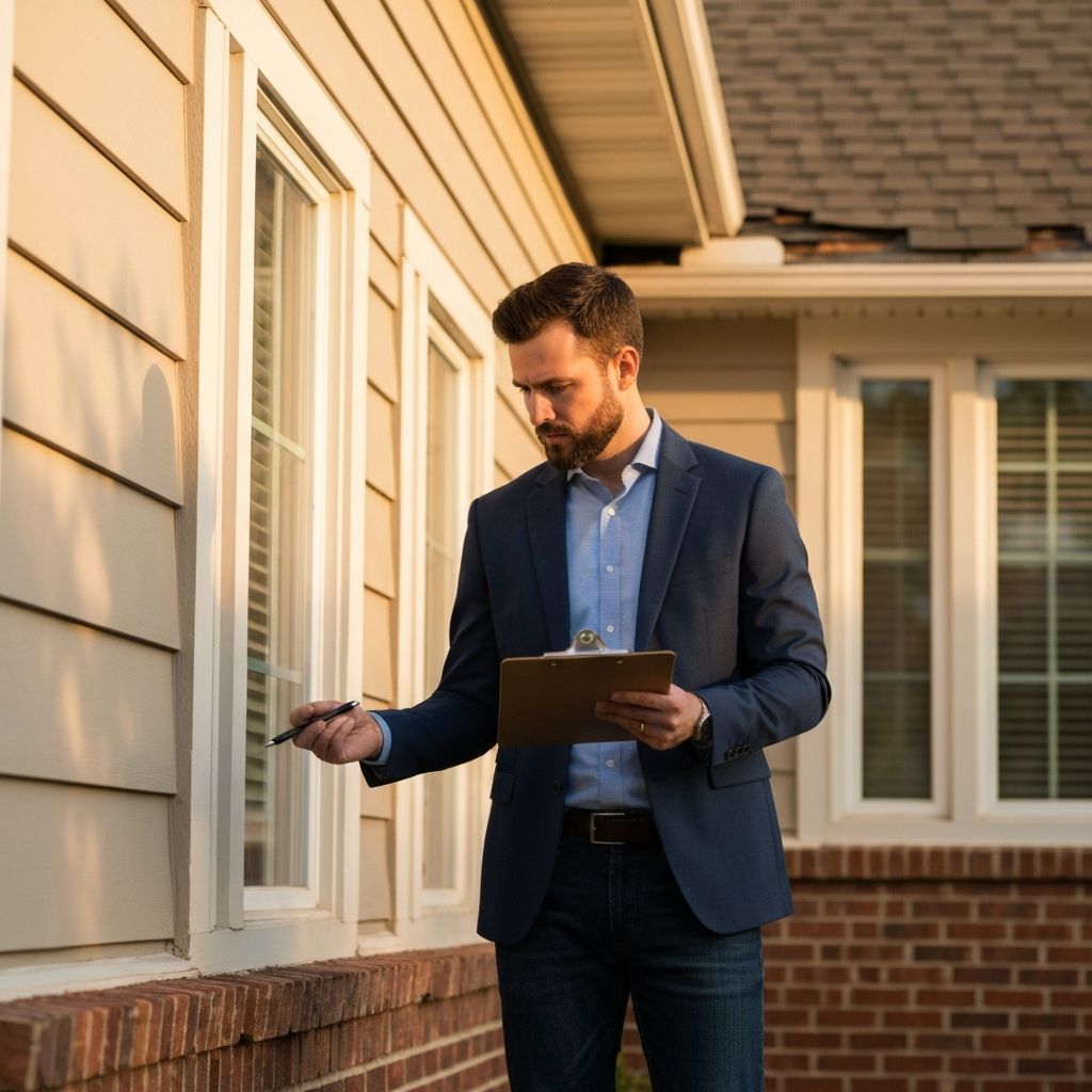 Professional adjuster inspecting property