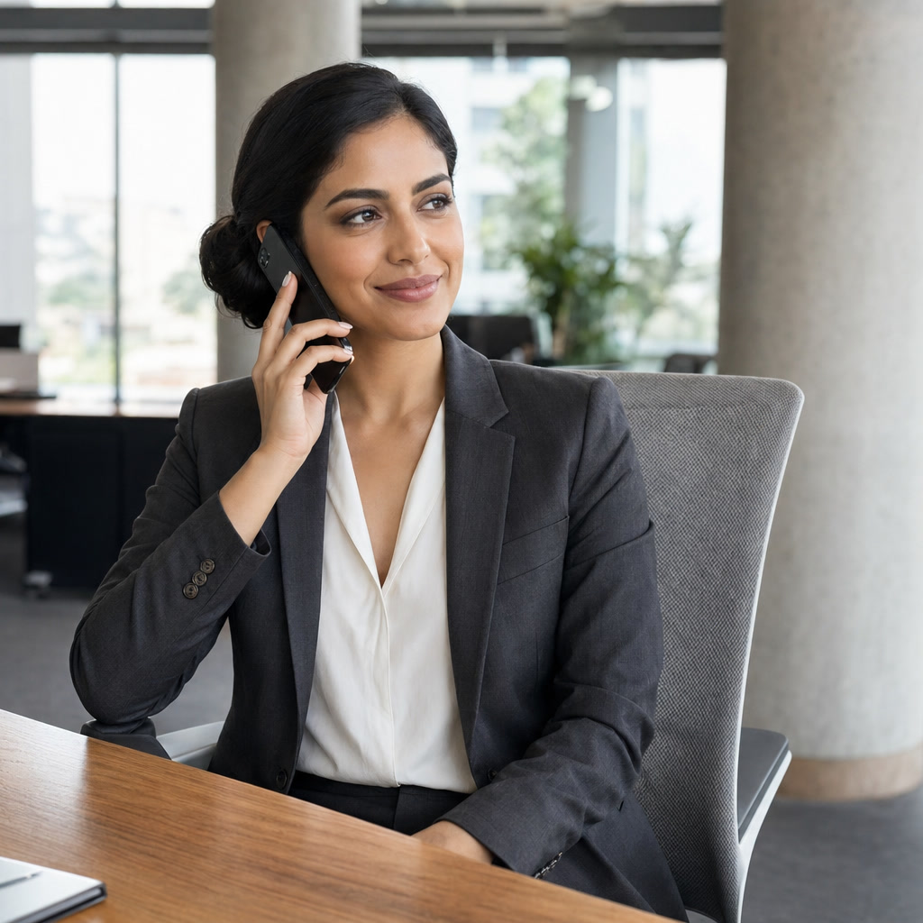 Professional talking on phone in modern office